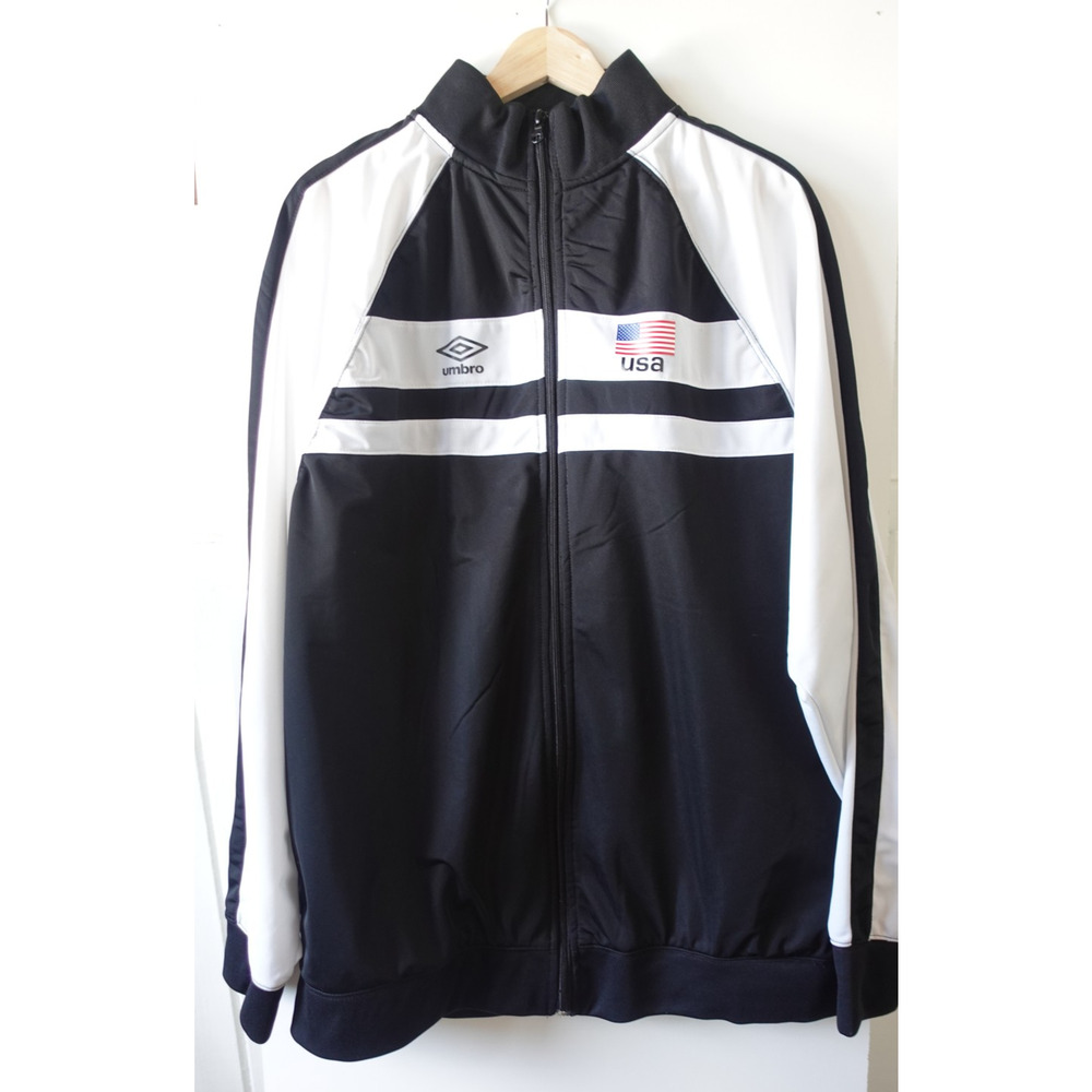 Umbro Track Jacket Mens XL Black White USA‎ Olympic Soccer 2010 Sweatshirt Y2K